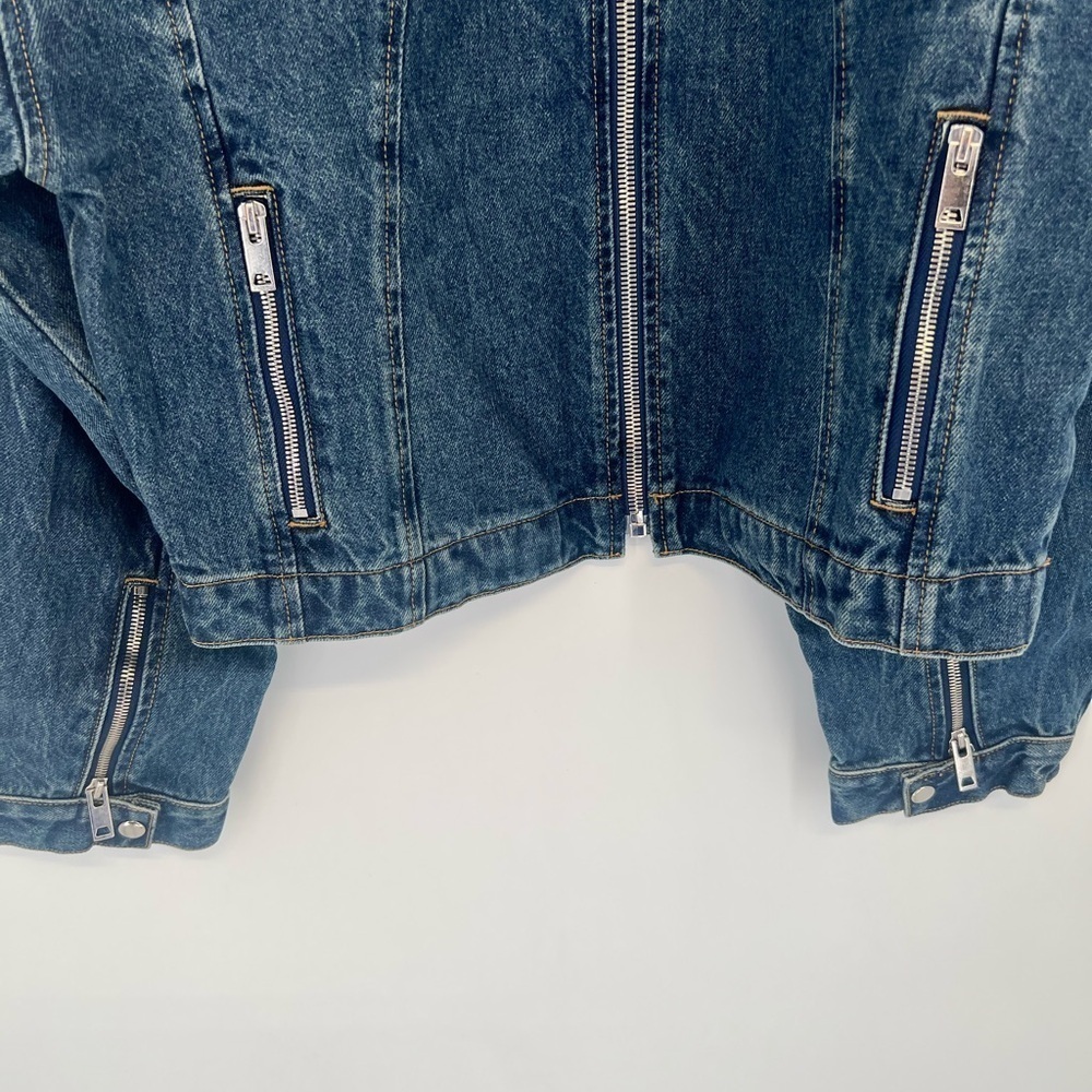 EB Denim Logan Denim Racer Moto Vintage Inspired Wide Tapered Sleeve Zip Jacket - Picture 4 of 9